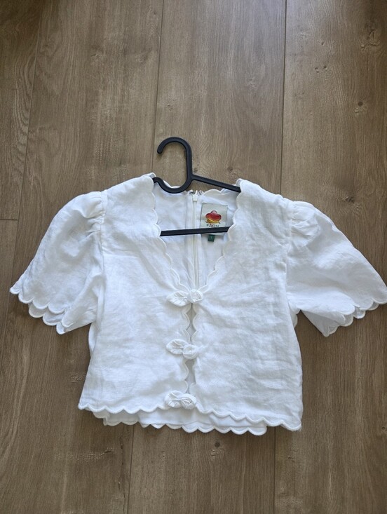 FARM Rio Tops - Farm Rio White Linen Cropped Puff Sleeve Top  Size S